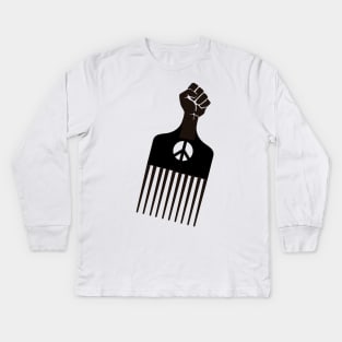 Black fist afro pik comb Kids Long Sleeve T-Shirt